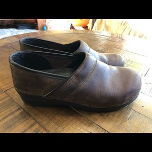 Brown Leather Sanita Clogs. Size 41 EU, 11 US